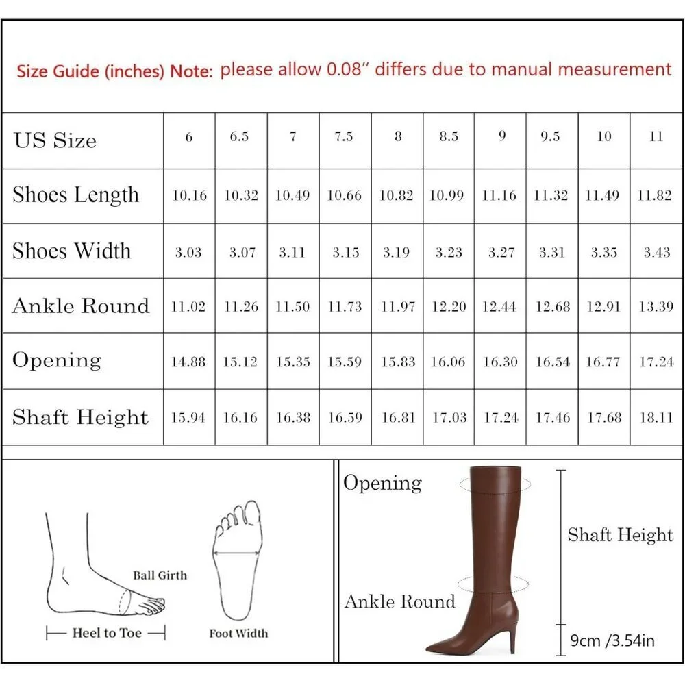 🆕Women Brown Faux Leather Pointed Toe Tall Stiletto Heel Zipper Dress Boots